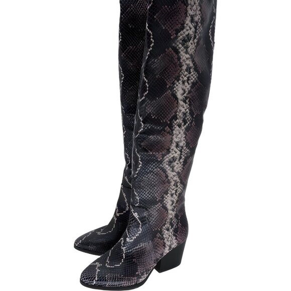 Vince Camuto Snake Print Knee High Leather Boots Size 5 Block Heel - Picture 2 of 6